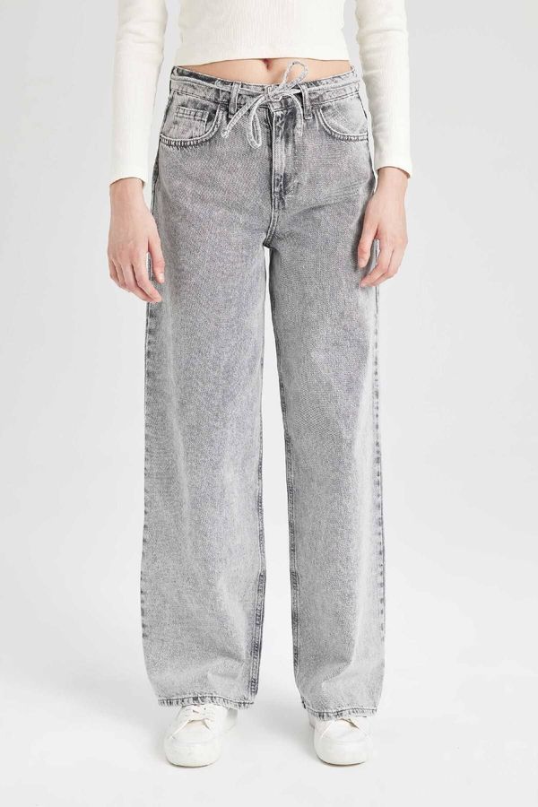 DEFACTO DEFACTO Wide Leg High Waist Long Jean Washed Trousers