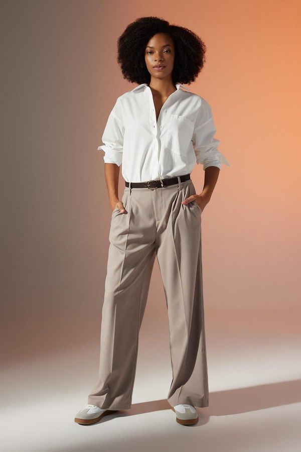 DEFACTO DEFACTO Wide Leg High Waist Wide Leg Collared Standard Length Trousers