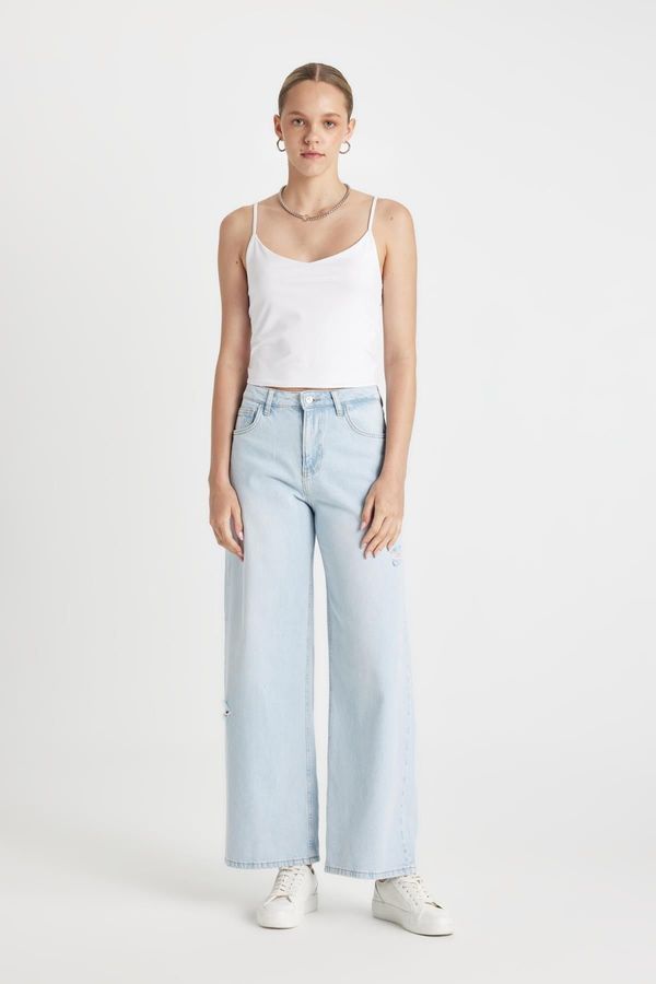 DEFACTO DEFACTO Wide Leg Normal Waist Long Jean Washed Trousers