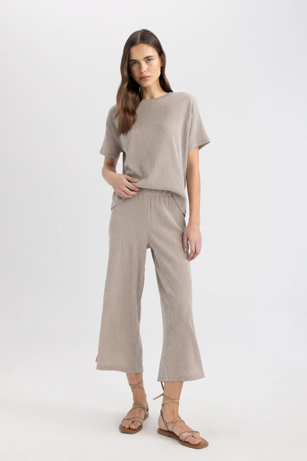 DEFACTO DEFACTO Wide Leg Normal Waist Straight Leg Midi Crepe Trousers