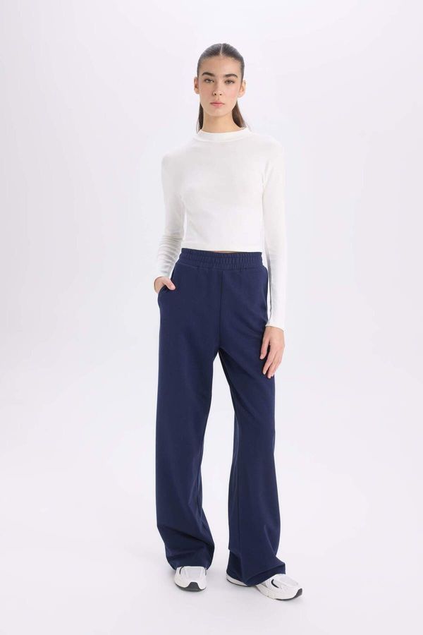 DEFACTO DEFACTO Wide Leg Pocket Basic Plain Wide Leg Navy Blue Sweatpants