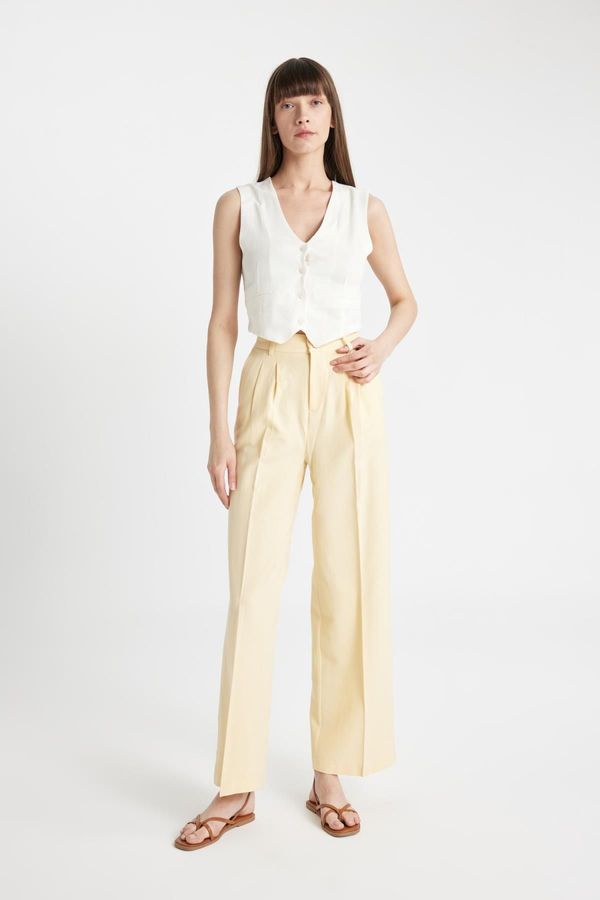 DEFACTO DEFACTO Wide Leg Pocket High Waist Standard Length Linen Blend Trousers