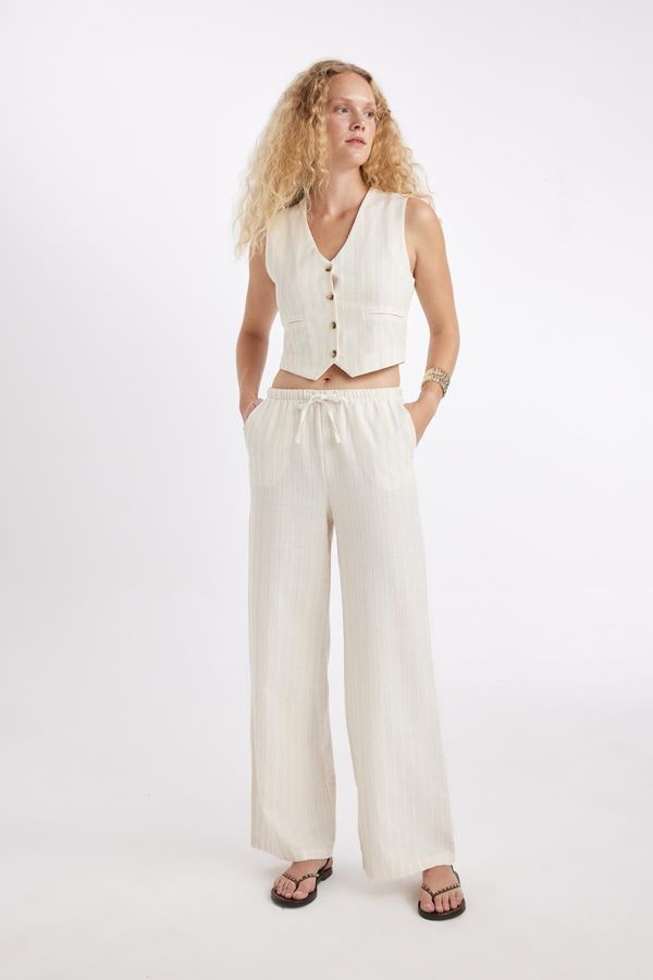 DEFACTO DEFACTO Wide Leg Three Pocket Normal Waist Standard Length Linen Blend Trousers