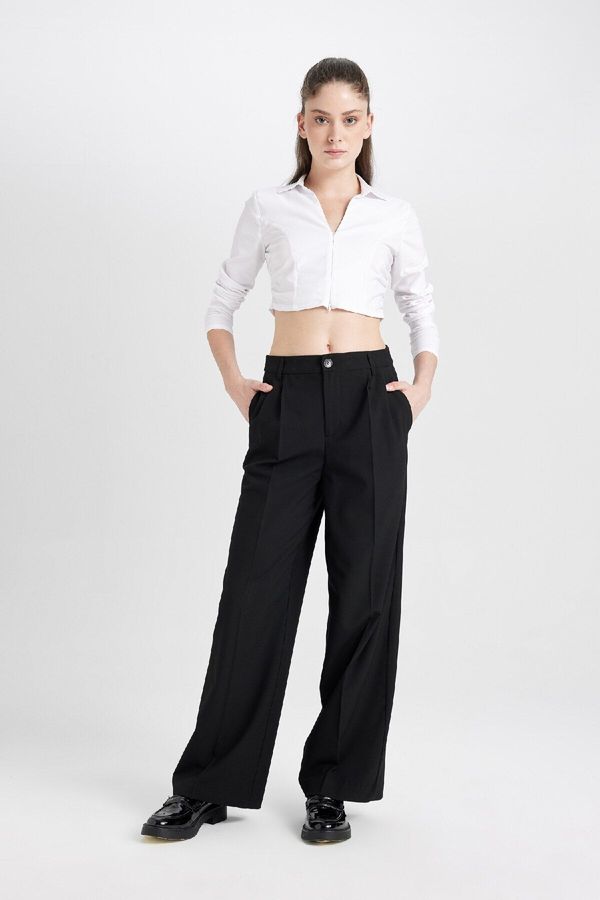 DEFACTO DEFACTO Wide Leg Wide Leg Fleece Pocket High Waist Standard Length Basic Plain Classic Trousers