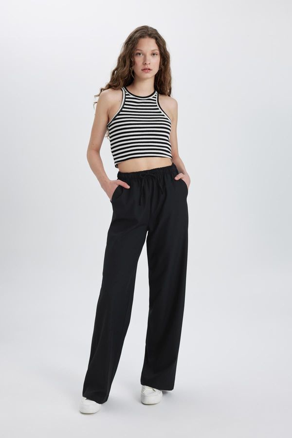 DEFACTO DEFACTO Wide Leg Wide Leg High Waist Pocket Lace Up Basic Plain Standard Length Trousers