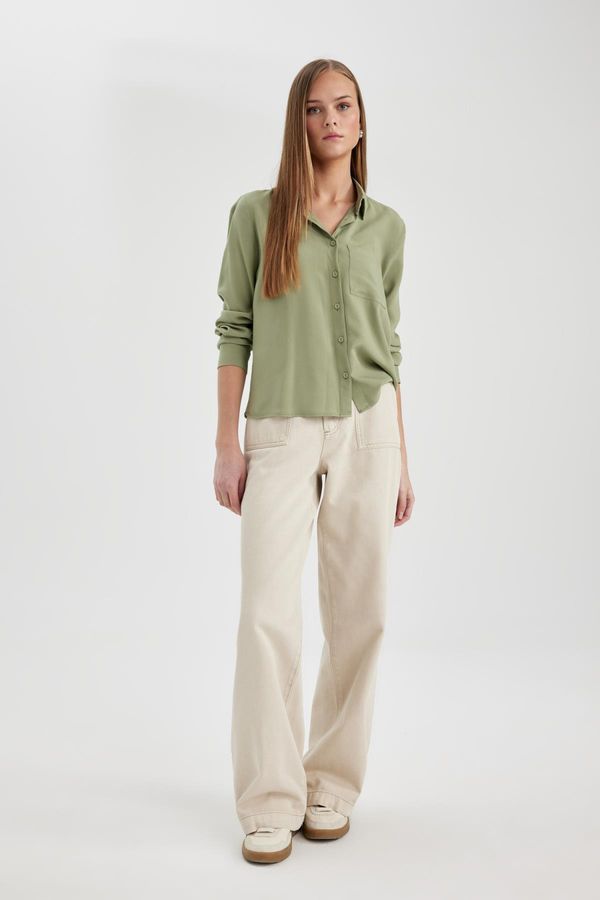 DEFACTO DEFACTO Wide Leg Wide Pockets Normal Waist Basic Plain Standard Length Gabardine Trousers