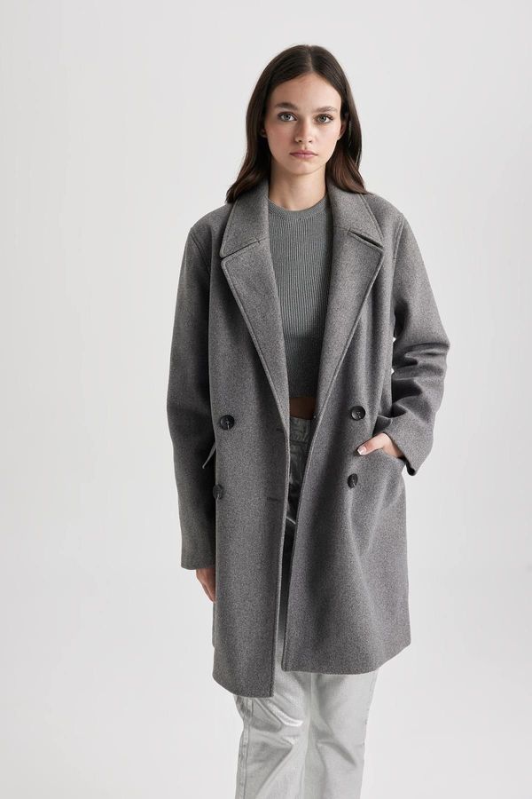 DEFACTO DEFACTO Windproof Long Cashmere Coat Oversize Wide Cut Double Breasted Collar Button