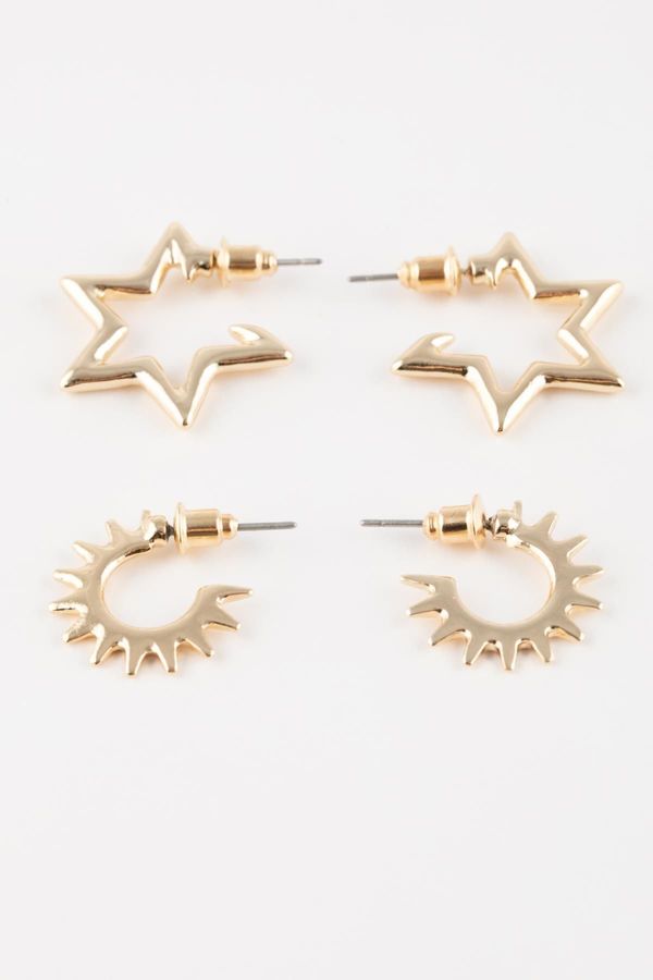 DEFACTO DEFACTO Woman's 2-Star Detailed Gold Earrings