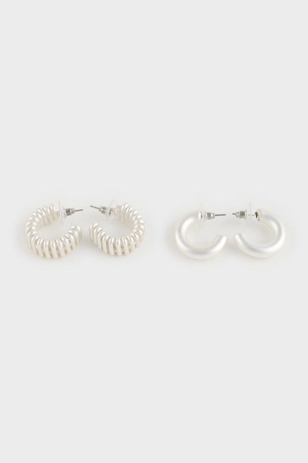 DEFACTO DEFACTO Women's 2-Piece Matte Silver Earrings