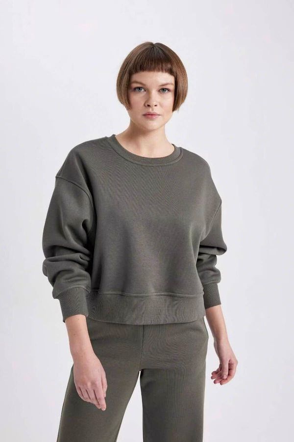 DEFACTO DEFACTO Women's Boxy Fit Crew Neck Thick Basic Plain Sweatshirt