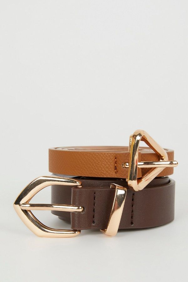 DEFACTO DEFACTO Women's Faux Leather 2-Piece Classic Belt