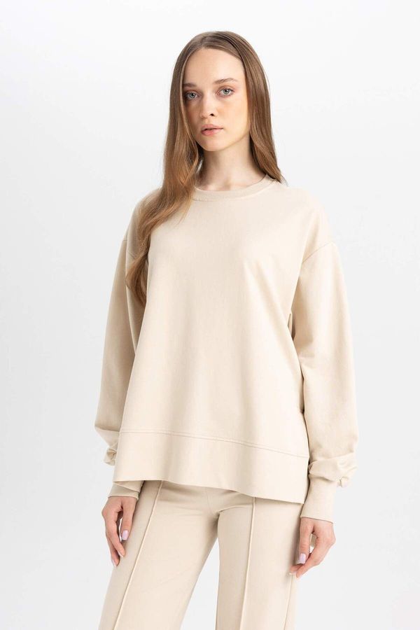 DEFACTO DEFACTO Women's Regular Fit Crew Neck Basic Plain Sweatshirt Tunic