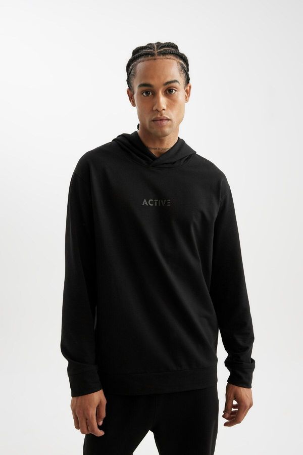 DEFACTO DeFactoFit Standard Fit Hooded Printed Sports Sweatshirt