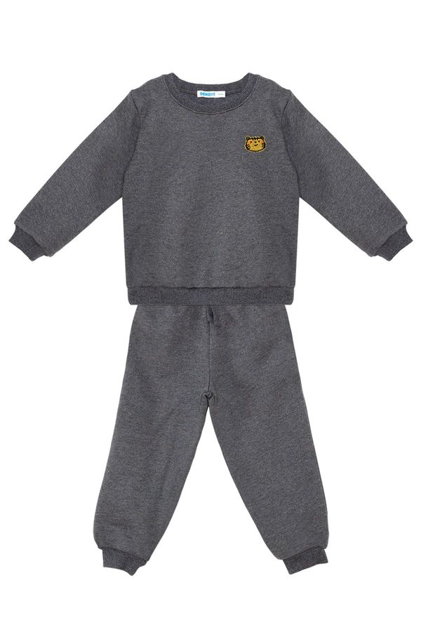 Denokids Denokids Cat Baby Boy Dark Gray Tracksuit Set