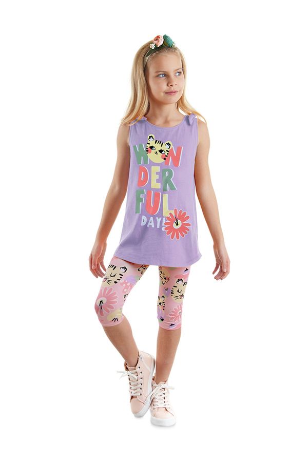 Denokids Denokids Cat Floral Sleeveless Girls Summer Tunic T-shirt Tights Set