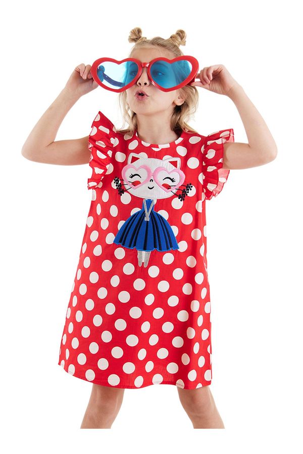 Denokids Denokids Cat Girl's Dress Poplin Red Polka Dot Summer Poplin Dress