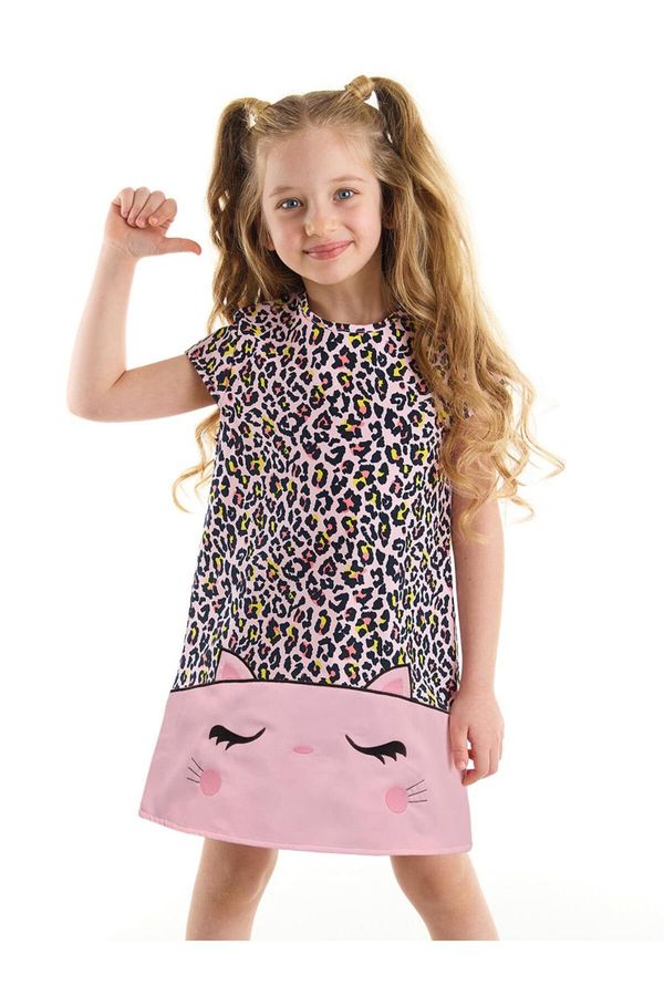 Denokids Denokids Cat Leopard Woven Girl's Pink Summer Dress