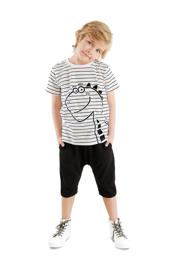 Denokids Denokids Cute Dino Striped Boy's Summer T-shirt Capri Shorts Set