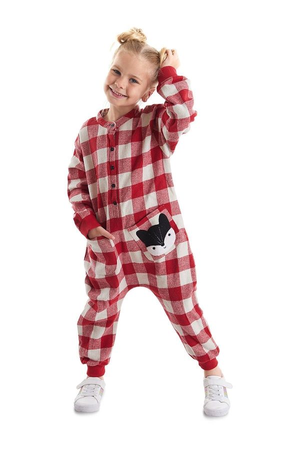 Denokids Denokids Fox Plaid Girl's Buttoned Woven Jumpsuit