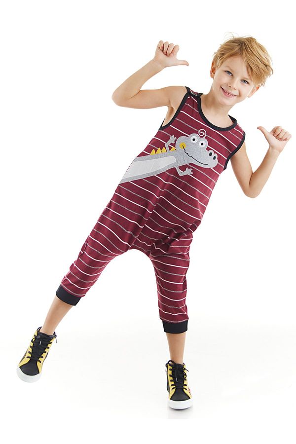 Denokids Denokids Funny Crocodile Boys Cotton Claret Red Overalls