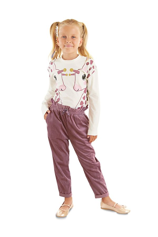 Denokids Denokids Giraffe Girl's T-shirt Velvet Trousers Set