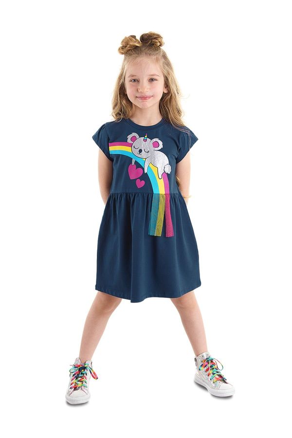 Denokids Denokids Koala Cotton Combed Cotton Girl's Summer Navy Blue Dress