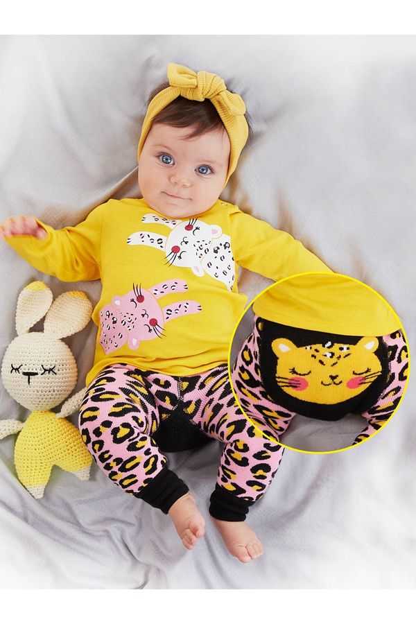 Denokids Denokids Leopard Baby Girl T-shirt Tights-Pants Set