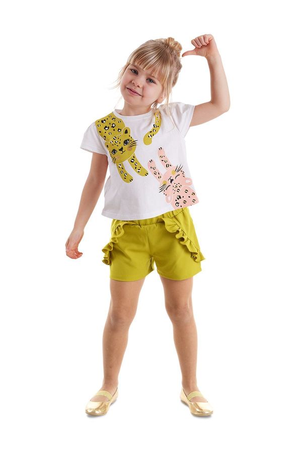 Denokids Denokids Mischievous Cats Frilly Girl's Summer T-shirt Shorts Set