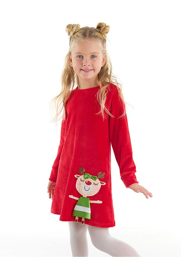 Denokids Denokids Naughty Stag Girl Christmas Velvet Red Dress