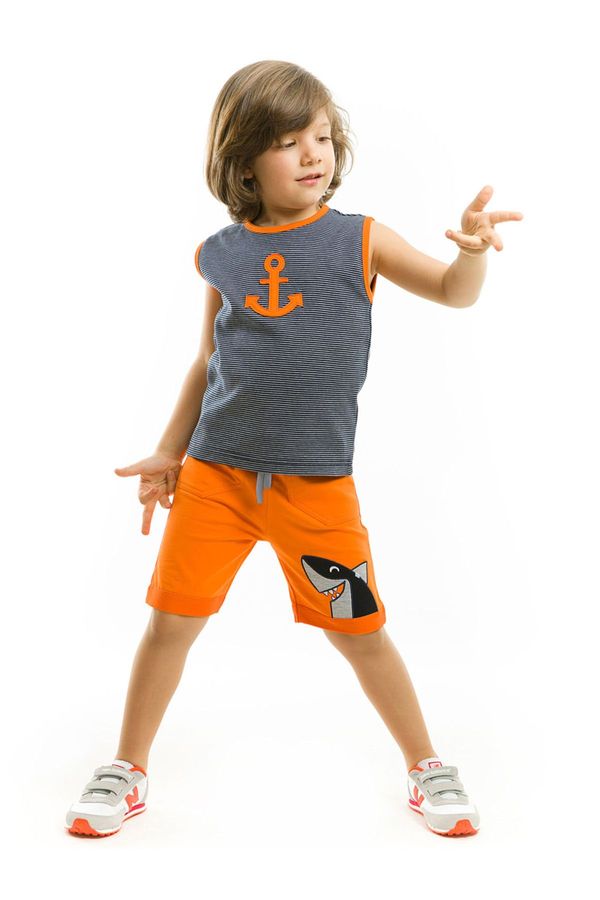 Denokids Denokids Orange Anchor Boys T-shirt Shorts Set