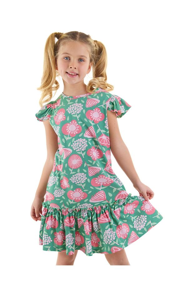 Denokids Denokids Pink Floral Girl's Green Ruffle Summer Dress