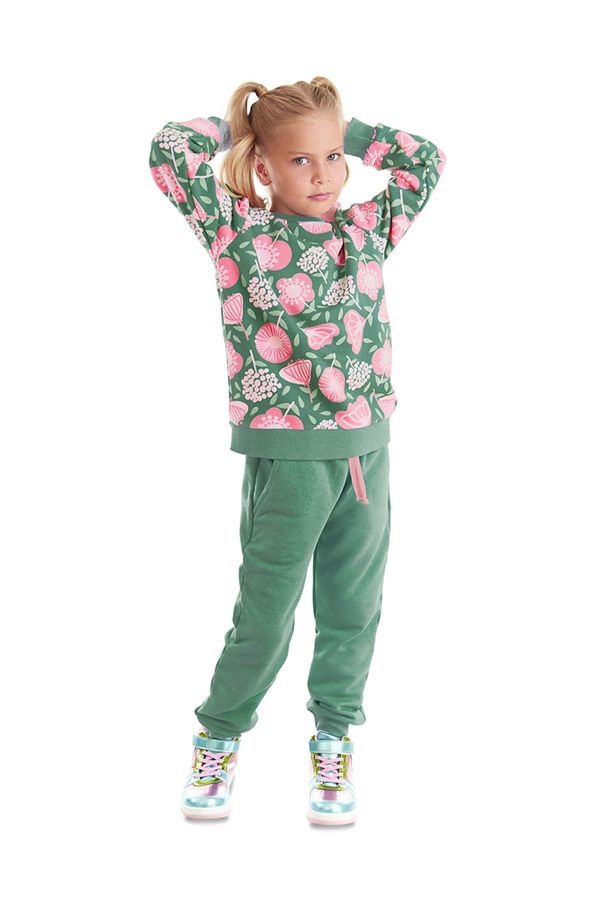 Denokids Denokids Pink Floral Girl's Green Winter Tracksuit