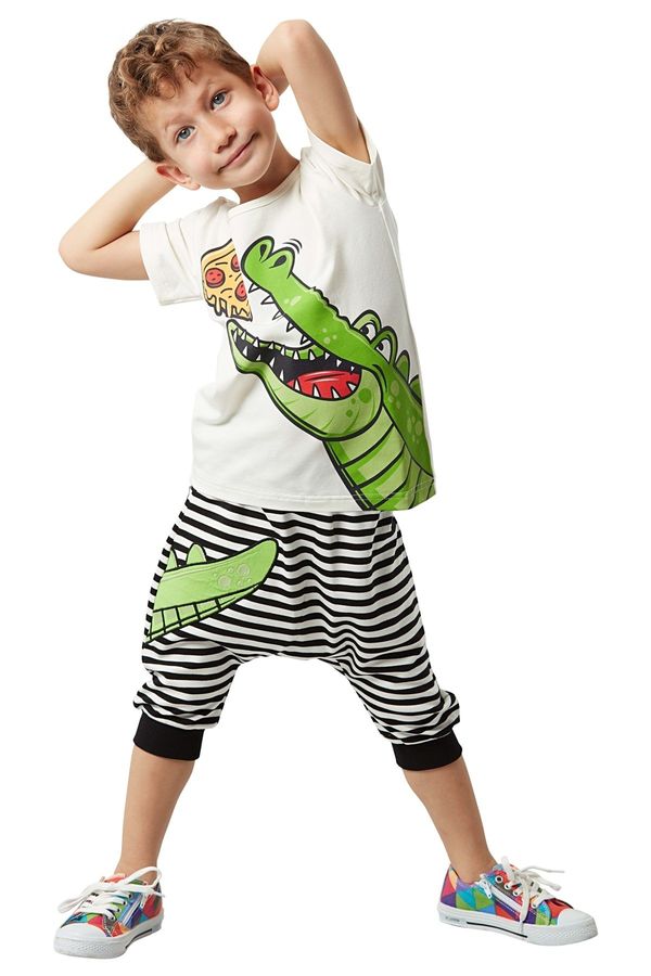 Denokids Denokids Pizza Crocodile Boy majica Capri Shorts set