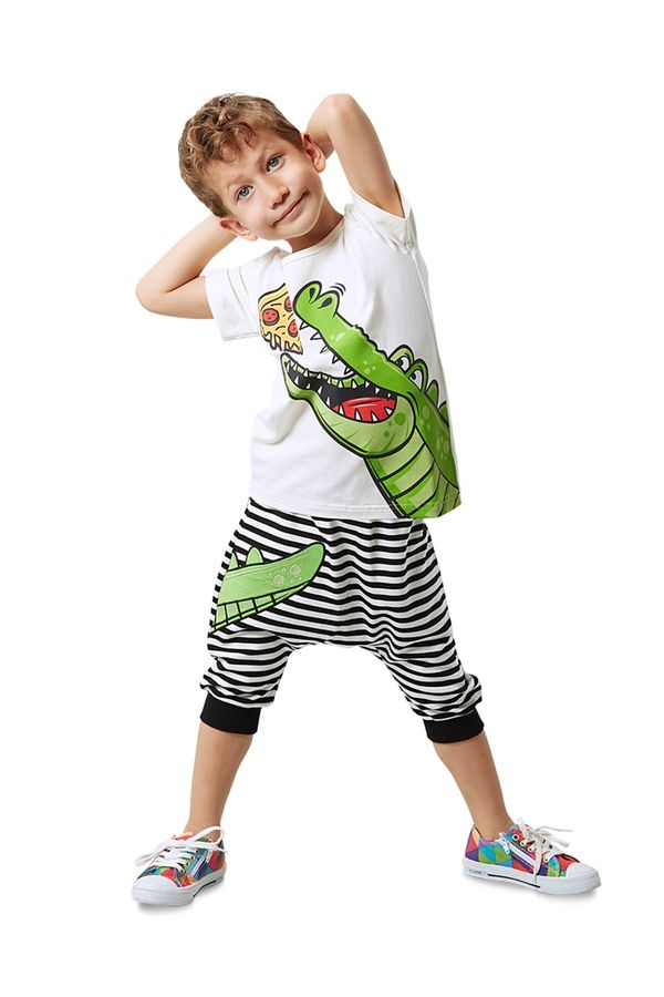 Denokids Denokids Pizza Crocodile Boy majica Capri Shorts set