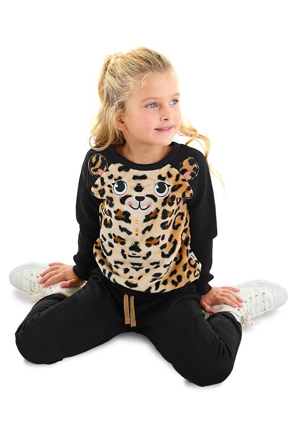 Denokids Denokids Plush Leopard Girl's Winter Tracksuit Set