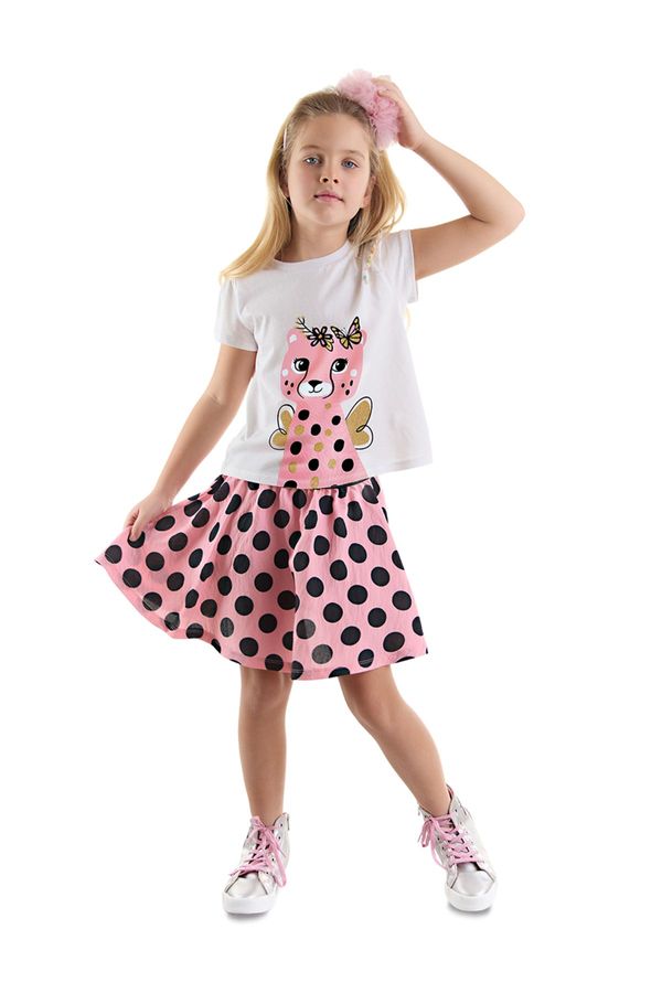 Denokids Denokids Polka Dot Cheetah Girl's Summer T-shirt Pink Skirt Set