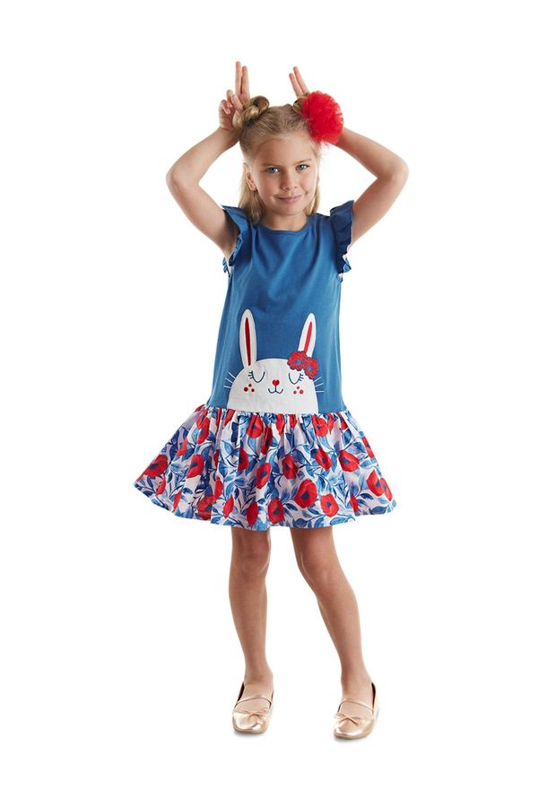 Denokids Denokids Rabbit Girl's Floral Blue Ruffle Dress