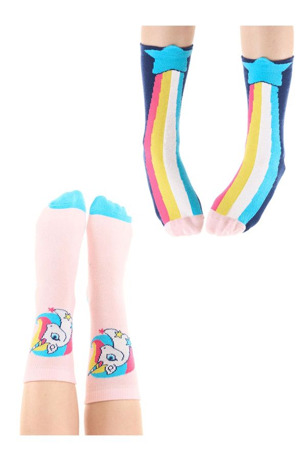 Denokids Denokids Rainbow Star Unicorn Girl's 2-Piece Socks Set