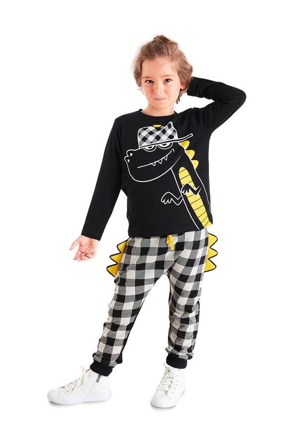 Denokids Denokids Rap Dino Boy's T-shirt Plaid Trousers Set