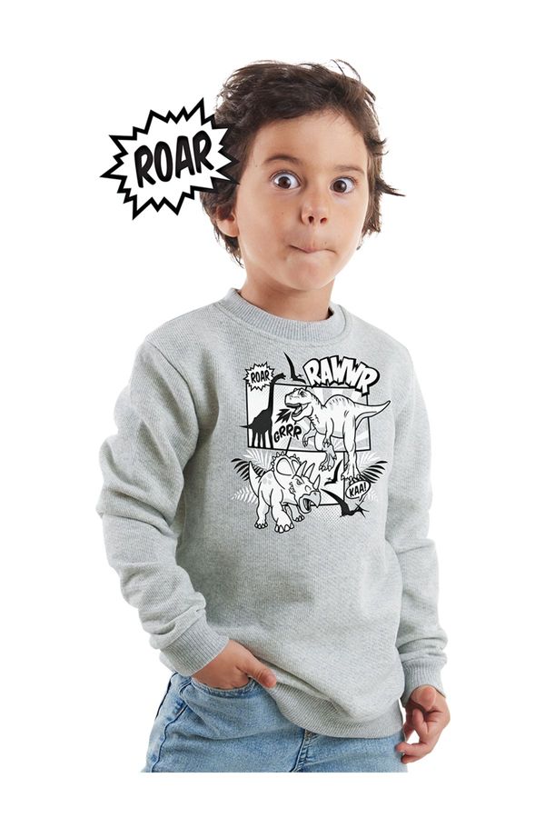 Denokids Denokids Rawr Dino Boy Gray Melange Sweatshirt