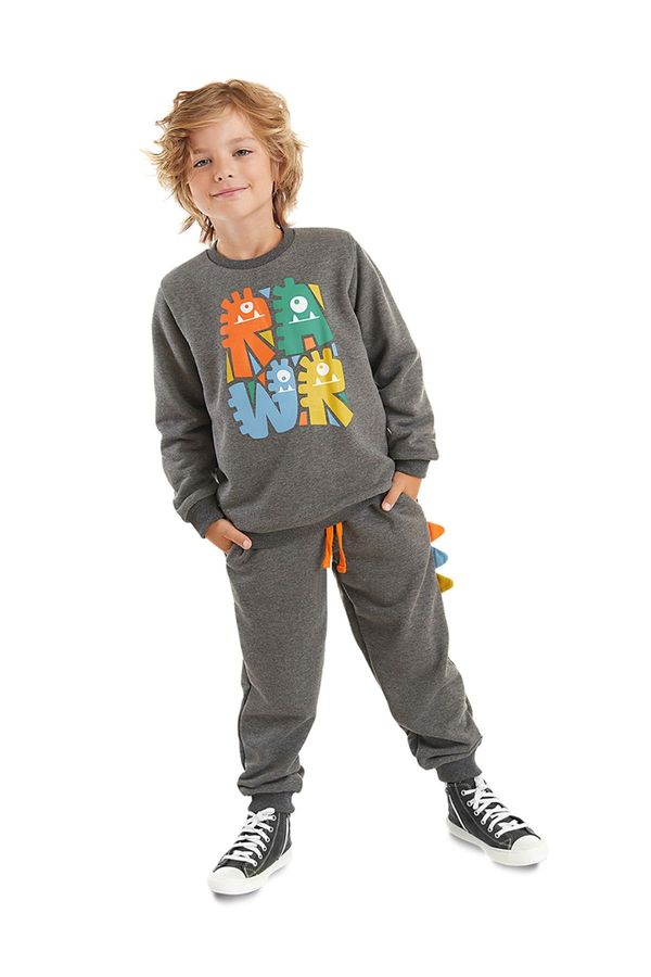 Denokids Denokids Rawr Knitted Boy's Winter Anthracite Tracksuit Set