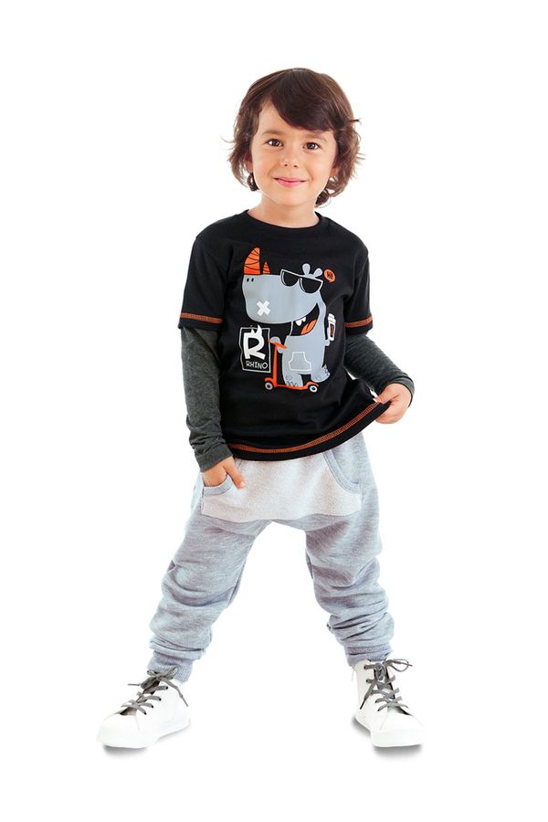 Denokids Denokids Rhino Boy Black T-shirt Sweatpants Set