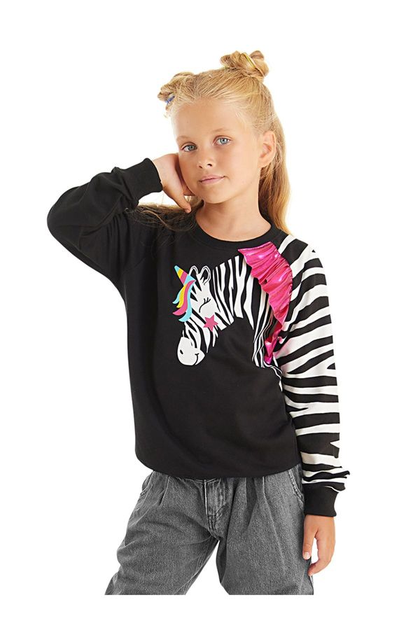 Denokids Denokids Ruffled Zebra Girl's Black Long Sleeve Sweatshirt