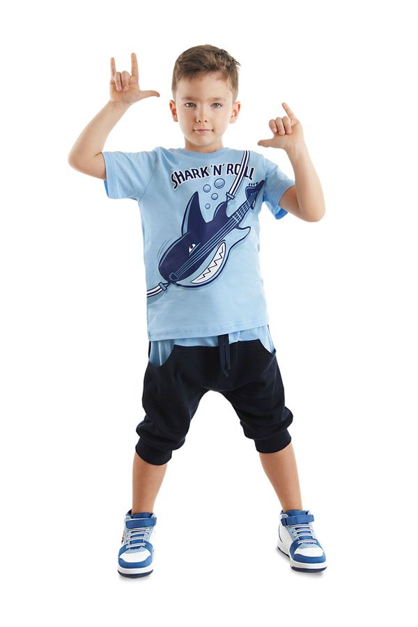 Denokids Denokids Shark'n Roll Boy's Summer T-shirt Capri Shorts Set