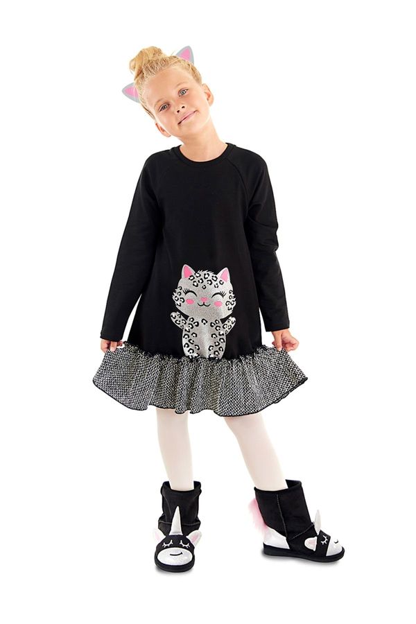 Denokids Denokids Silver Leopard Girl's Black Ruffle Dress