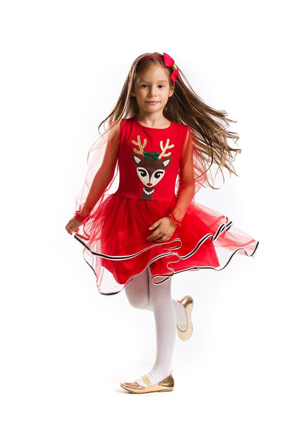Denokids Denokids Tulle Girl Deer Red Christmas Tutu Dress