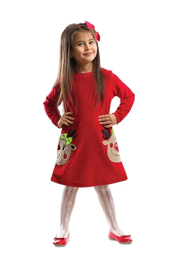 Denokids Denokids Twin Deer Girl Velvet Red Christmas Dress