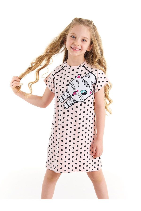 Denokids Denokids White Cat Girl's Polka Dot Pink Summer Dress