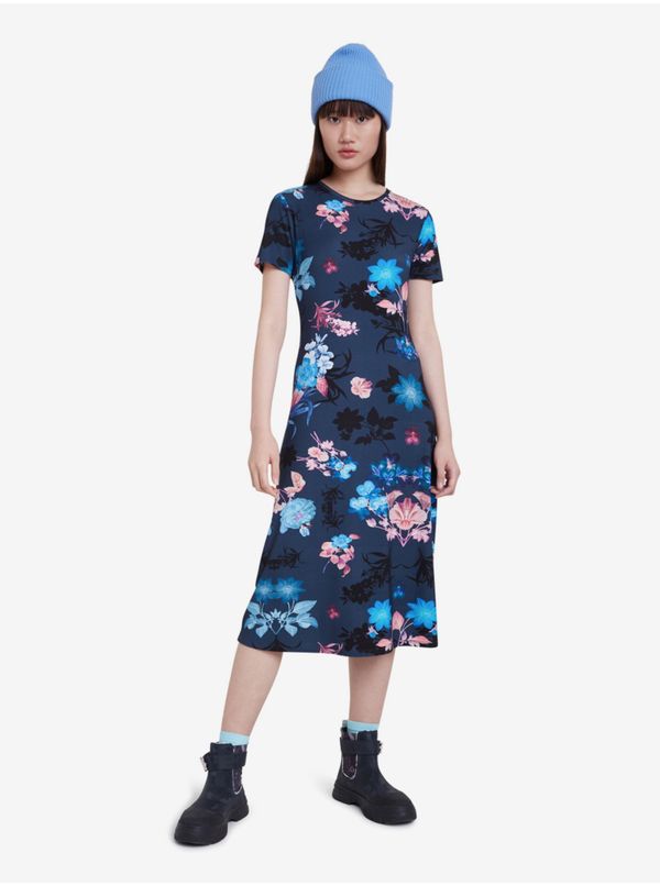 DESIGUAL Desigual Blue Floral Midi Dress Vest Bouquet
