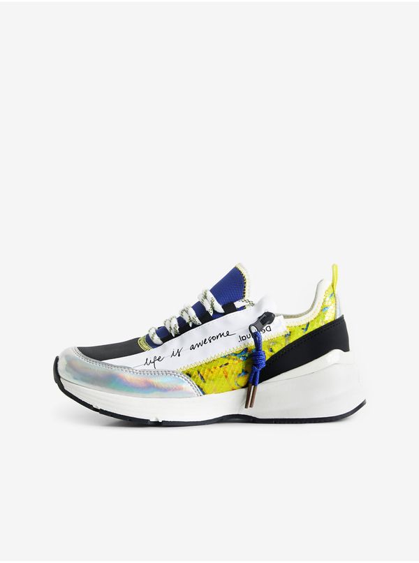 DESIGUAL Desigual Moon Zipper Yellow and White Womens Sneakers - Women